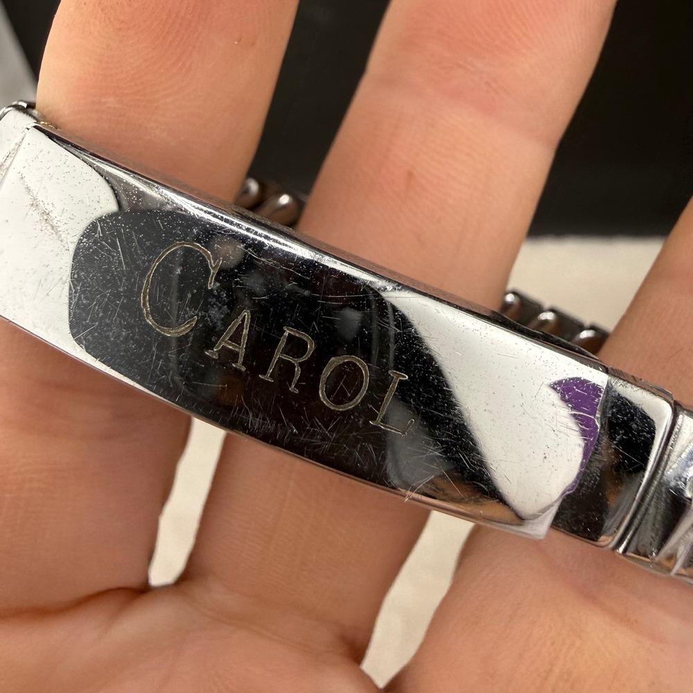 Vintage Topps ID Bracelet Silver Tone Carol Engraved Expansion Stretch 5.5in